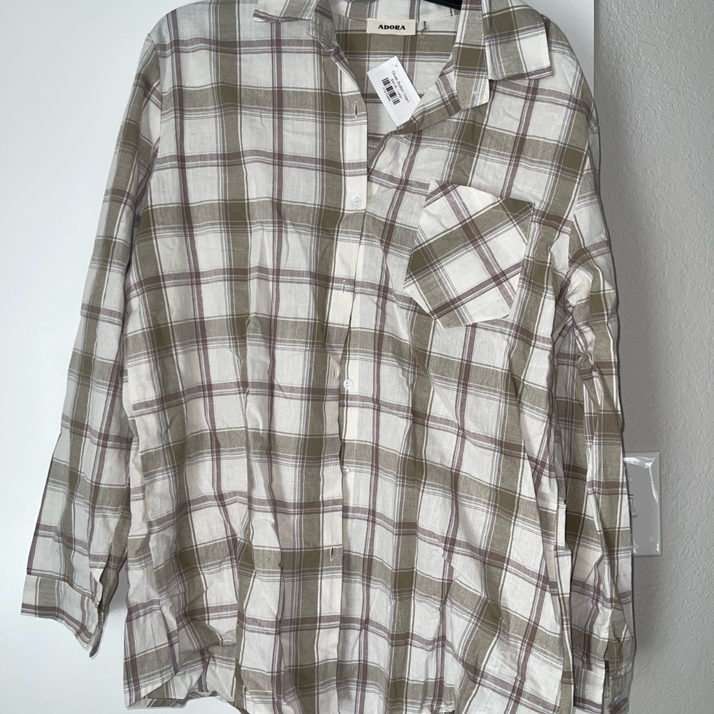 ADORA Green and White Casual Button Down Shirt